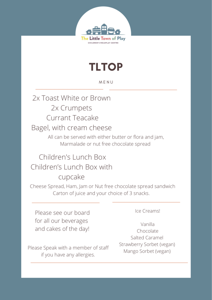 The Little Town of Play Rotherham Menu